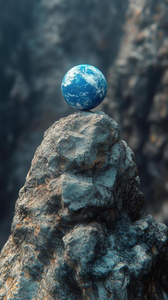 The earth is sitting on top of a rock photo