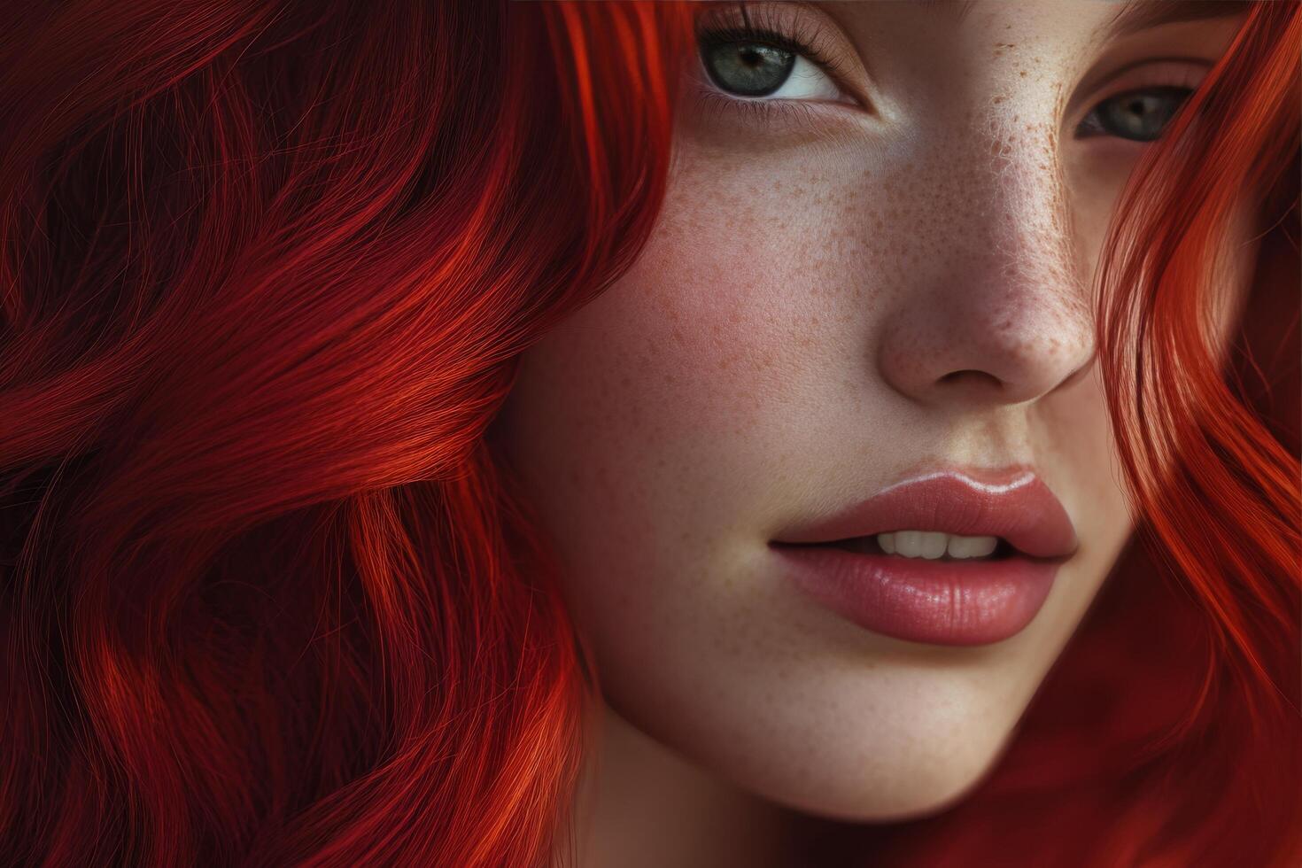A woman with red hair and freckles photo