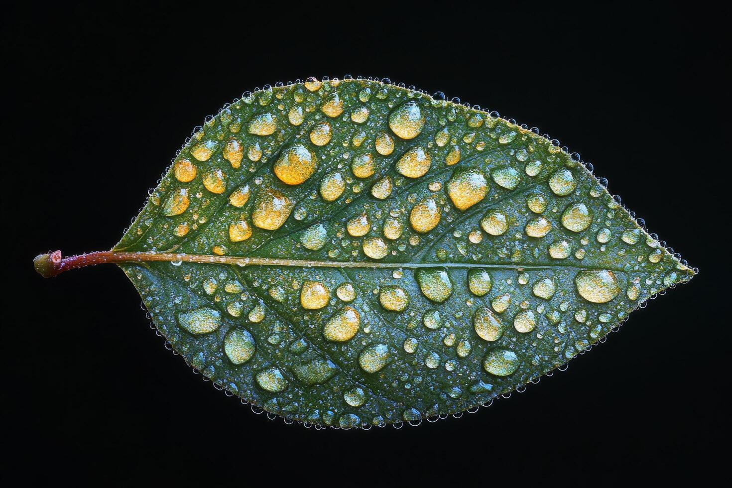 A close up of a leaf with water droplets on it photo