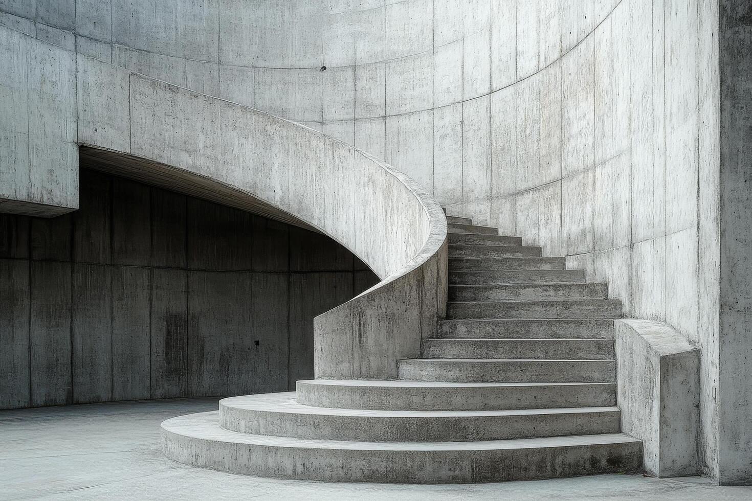 A concrete staircase in a building with concrete walls photo