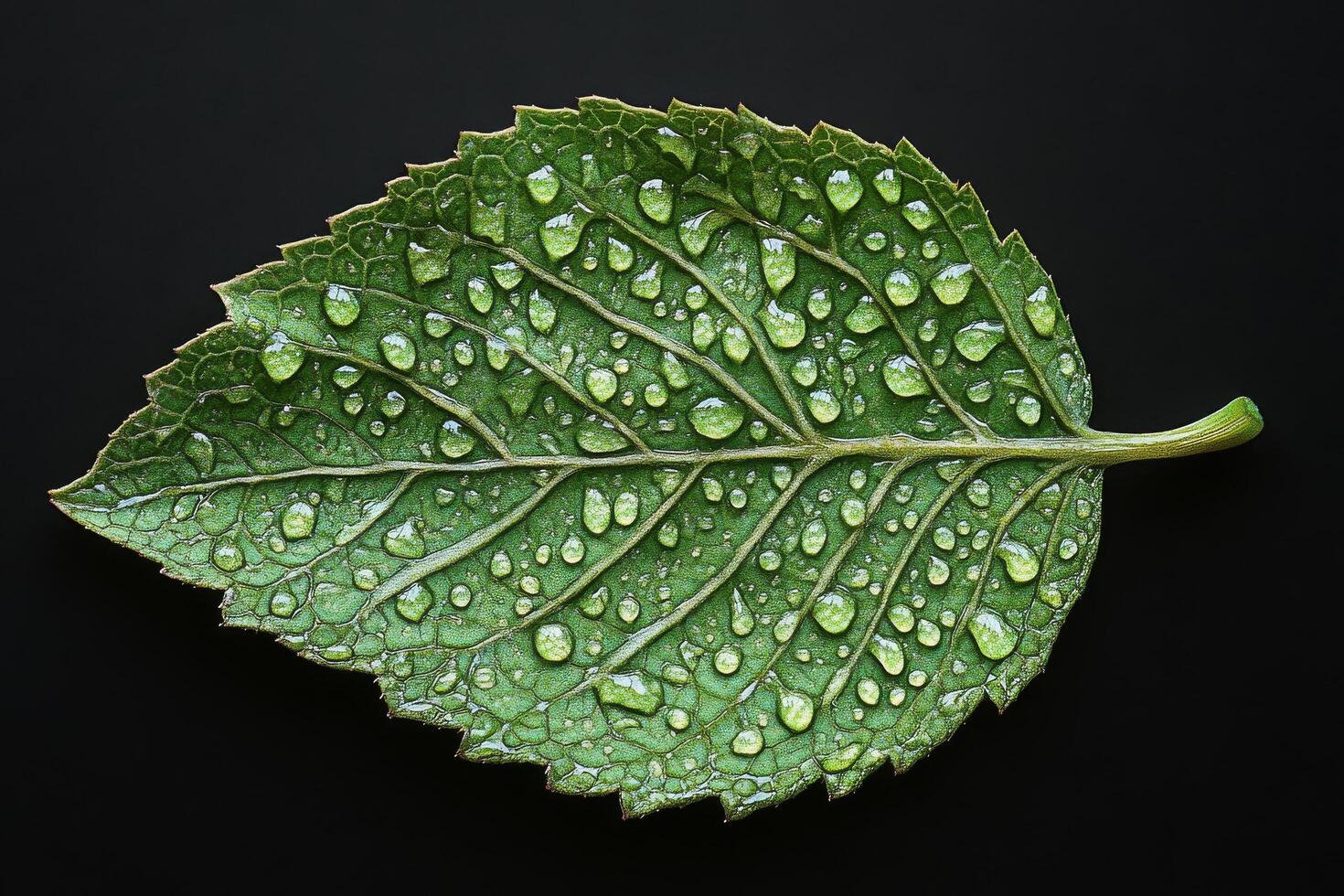A green leaf with water droplets on it photo