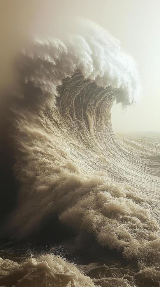 A large wave crashing into the ocean photo