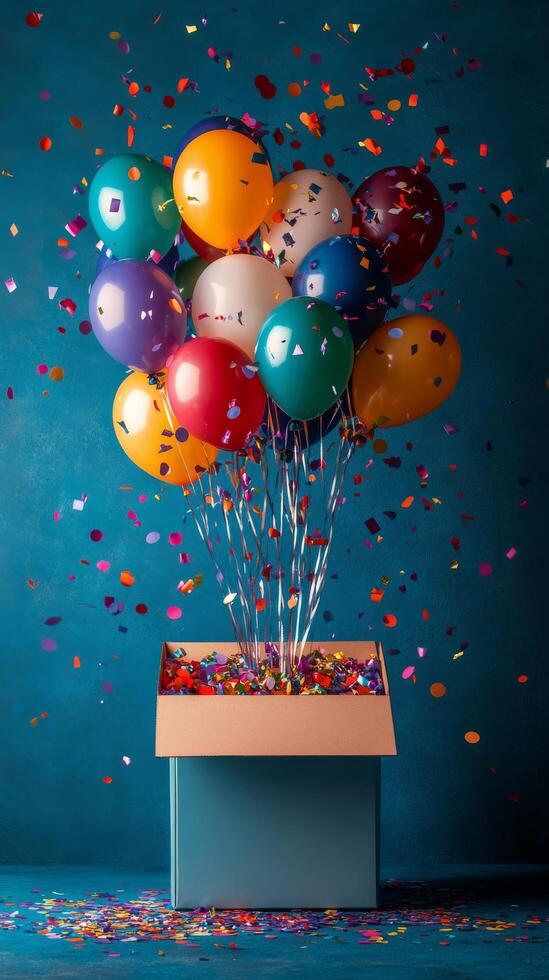 Colorful balloons with confetti create festive atmosphere for celebration in vibrant setting photo