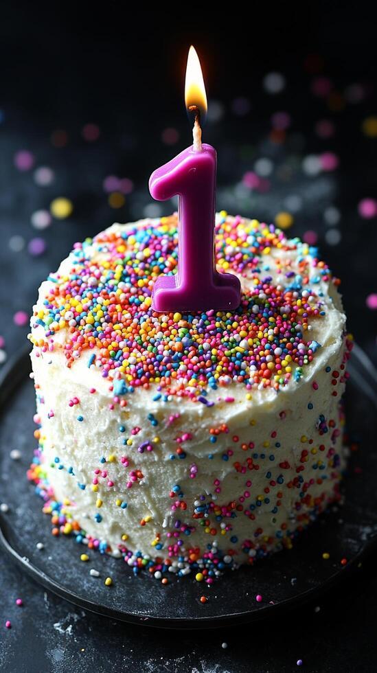 A birthday cake with a candle on it photo