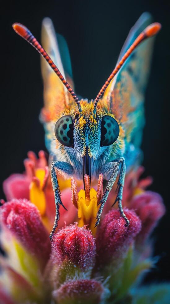 A colorful butterfly is sitting on a flower photo