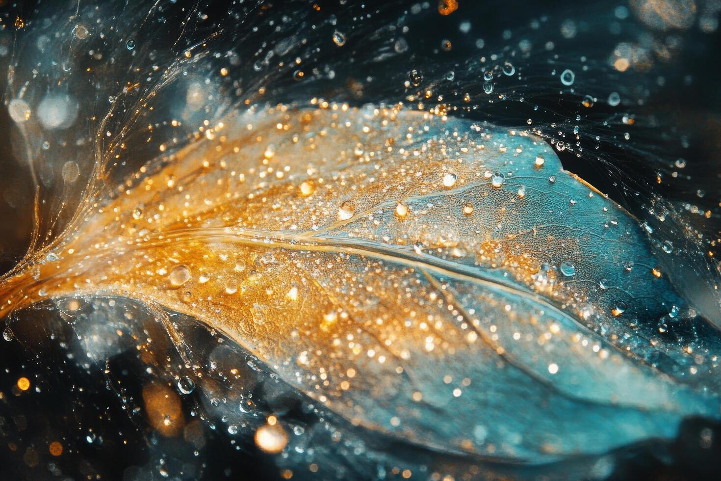 A close up of a leaf with water droplets photo