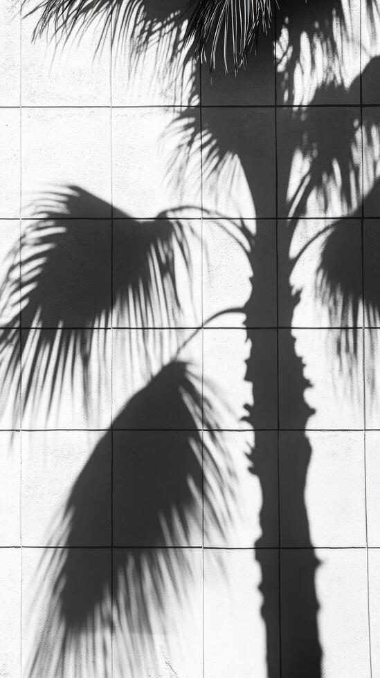 Palm tree shadow on tiled wall photo