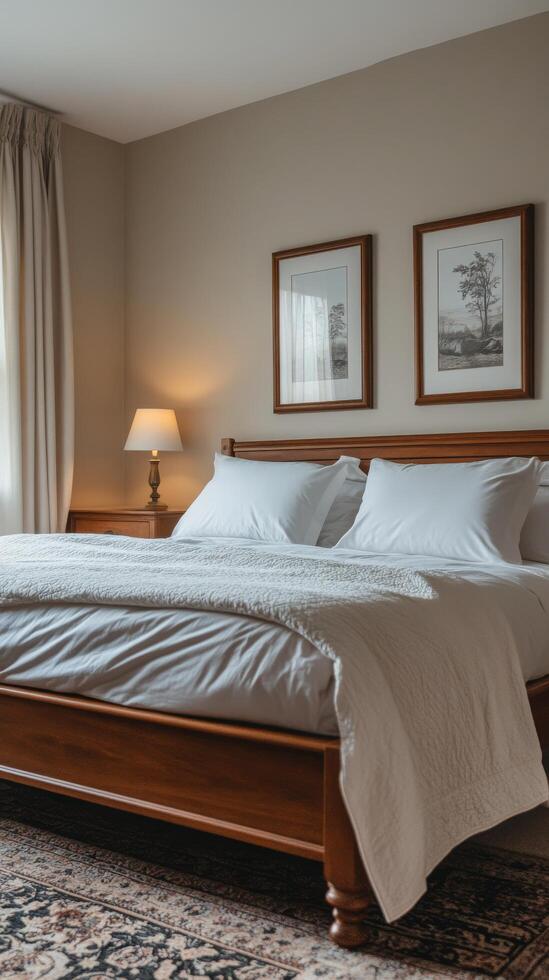 A bed with a white sheet photo