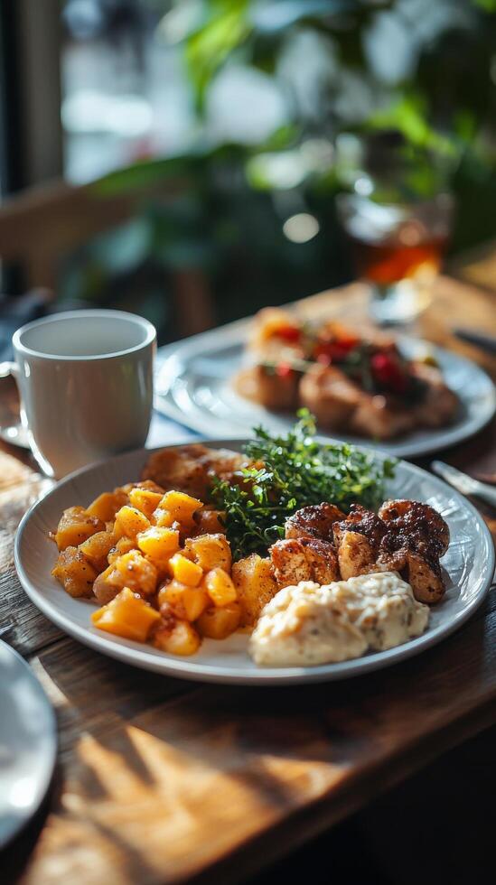 A plate of food on a table photo
