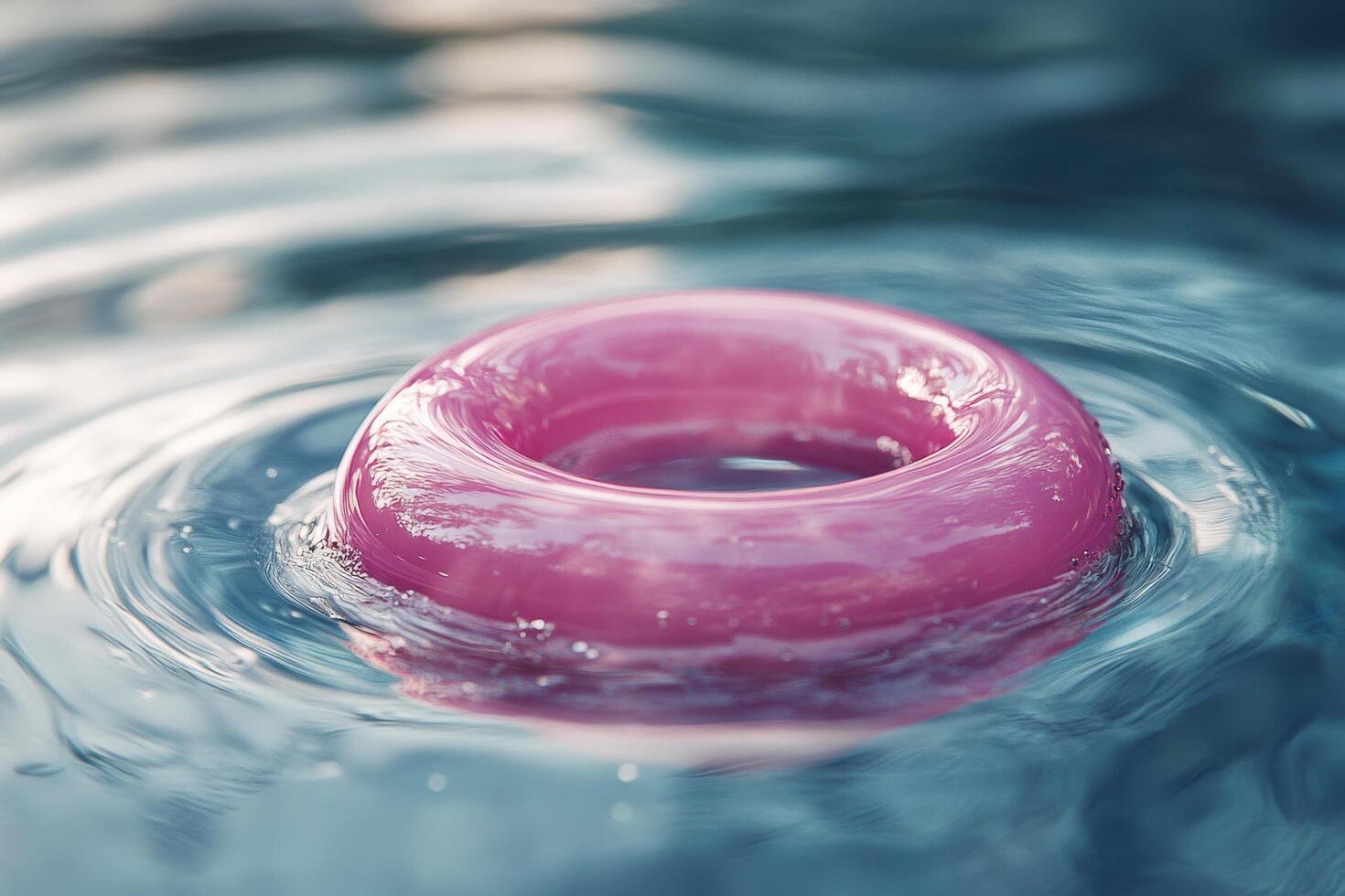 A pink ring floating in a pool of water photo