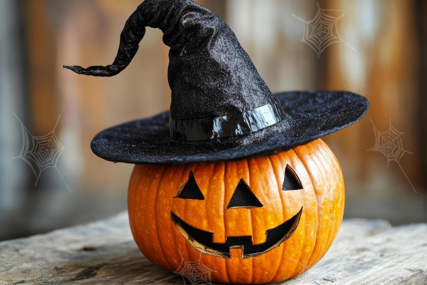 A pumpkin with a witch hat on it photo