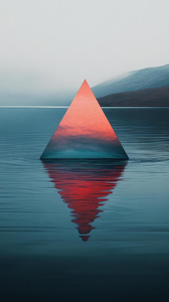 A red and blue pyramid floating in the water photo