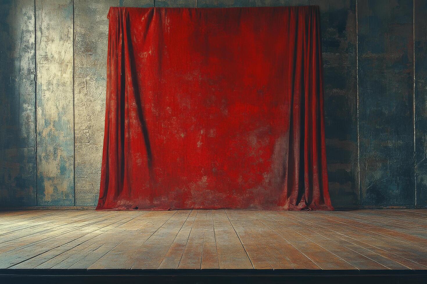 An empty room with a red curtain photo