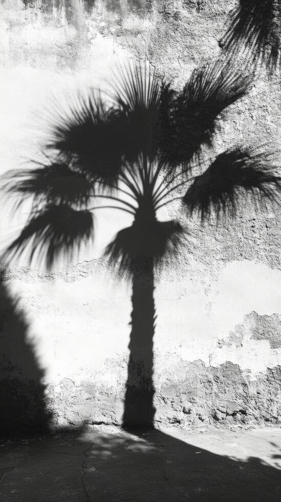 Palm tree shadow, black and white, on a wall photo