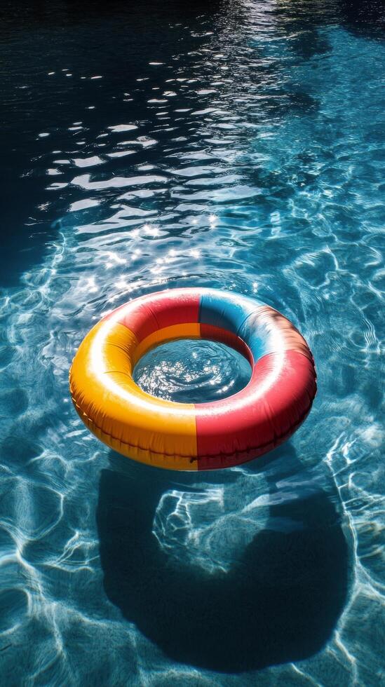 A colorful life ring floating in a pool photo