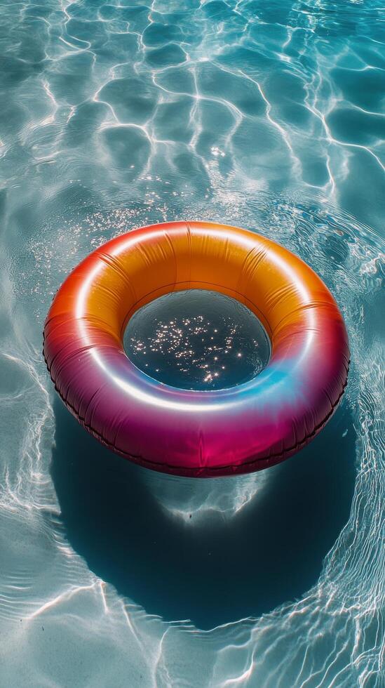 A colorful life ring floating in a pool of water photo