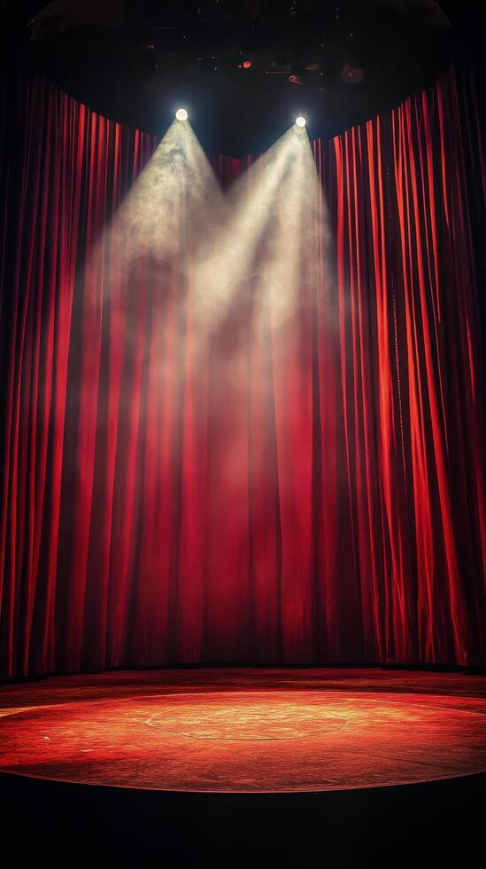 A red curtain with spotlights on it photo