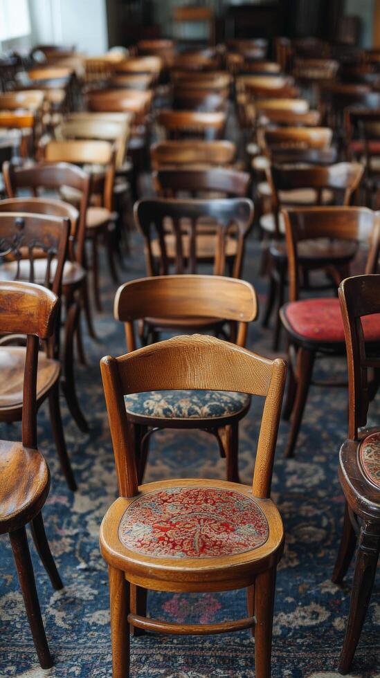 Rows of chairs in a room photo