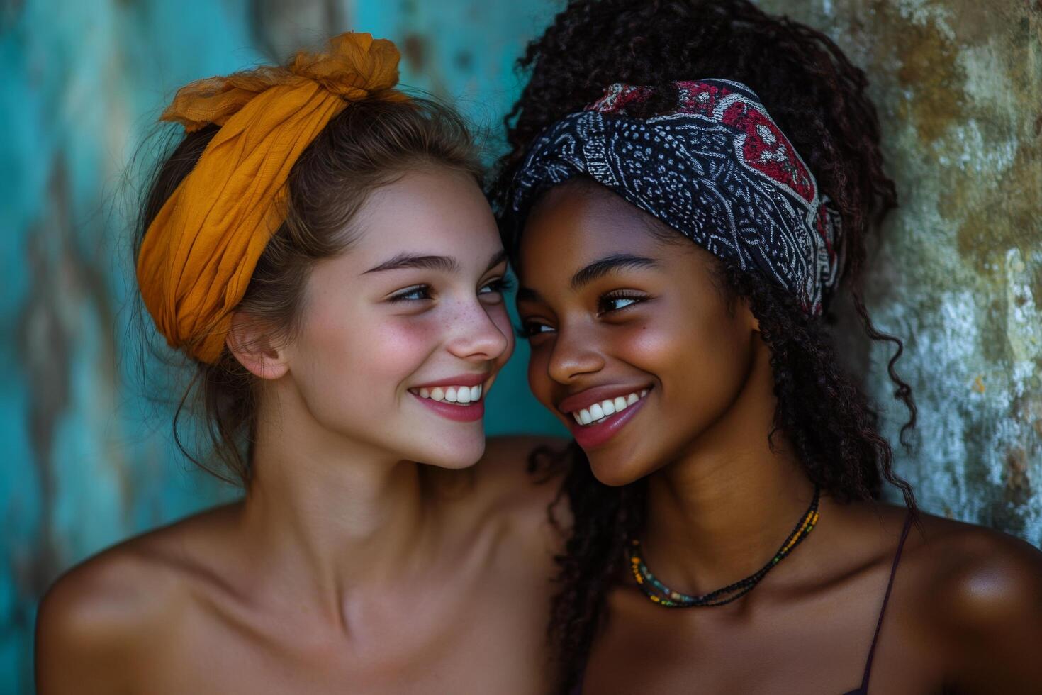 Two young women smiling and posing for the camera photo