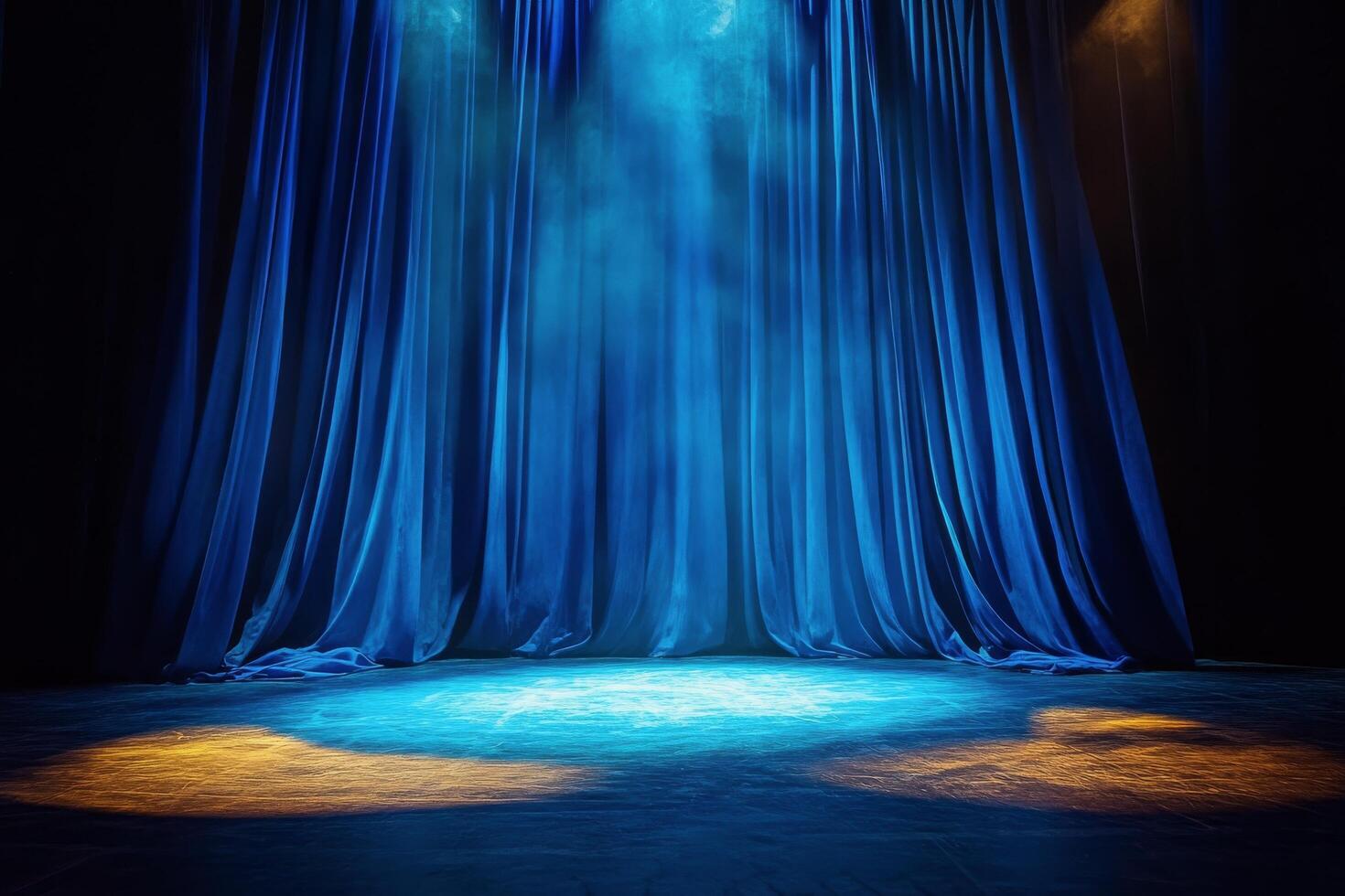 Blue curtain on stage with spotlight photo