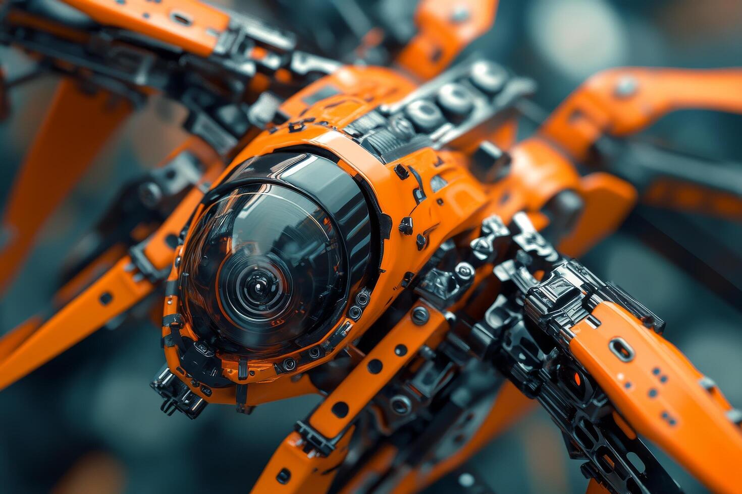 A close up of a robot spider with a camera photo