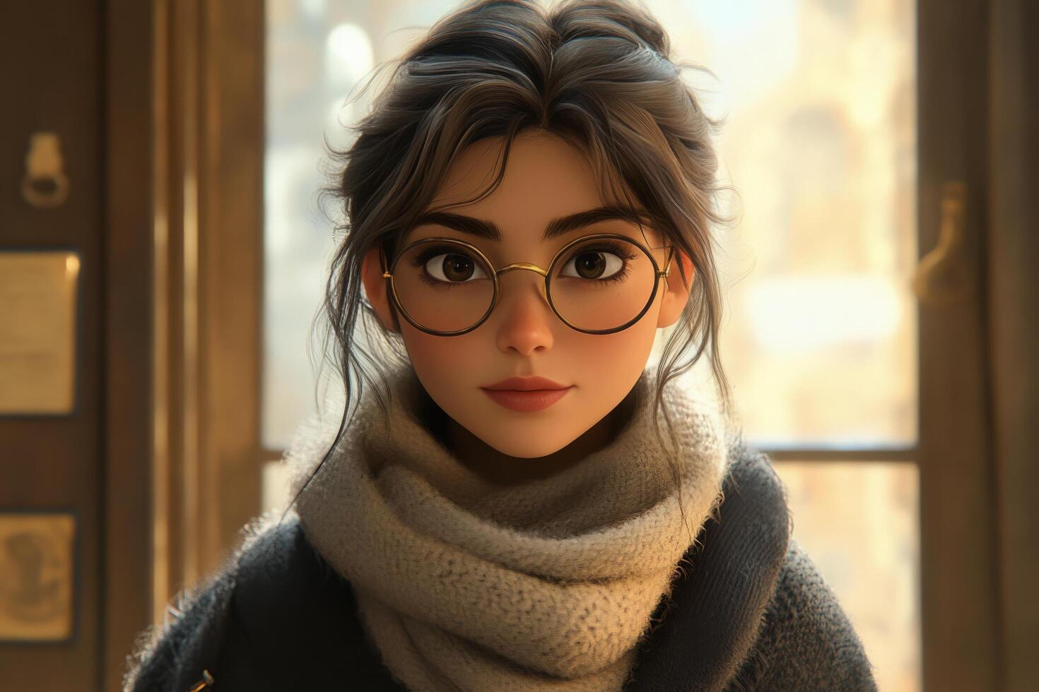 A girl wearing glasses and a scarf photo