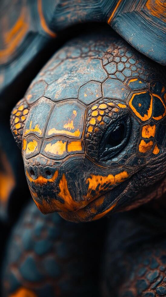 A close up of a tortoise with orange spots photo