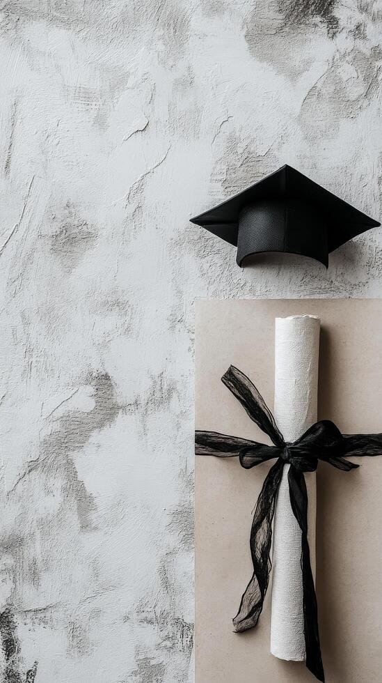 Graduation cap and diploma on a white background photo