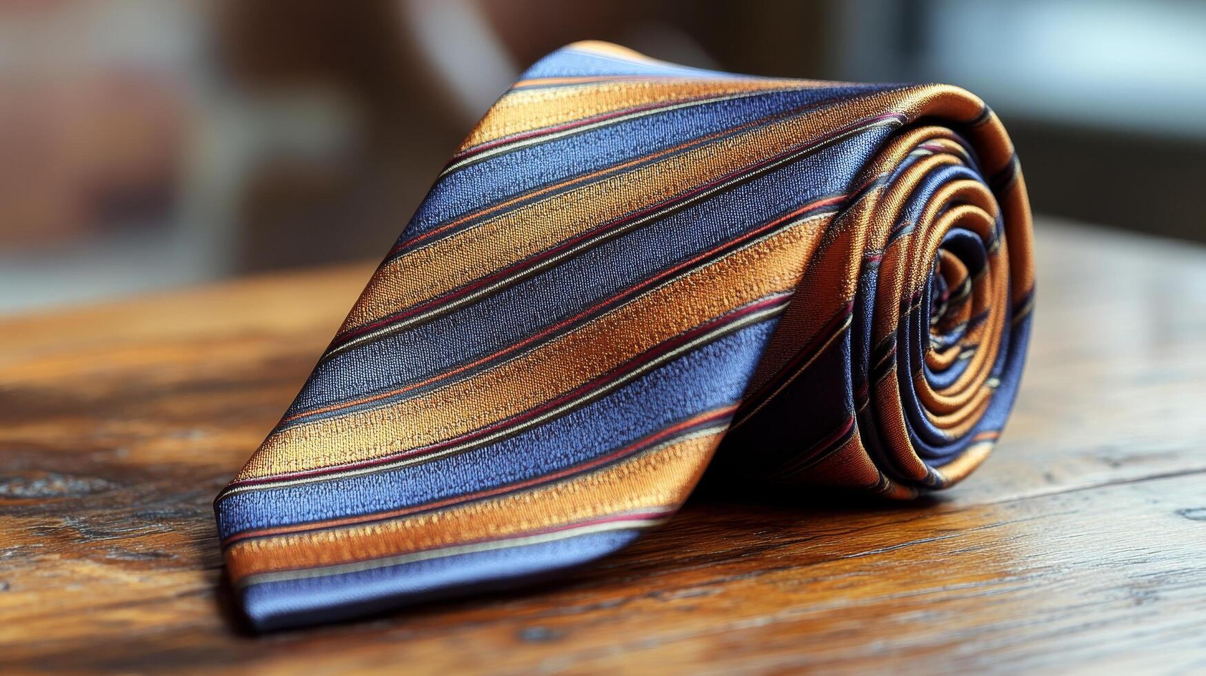 A close up of a tie on a wooden table photo