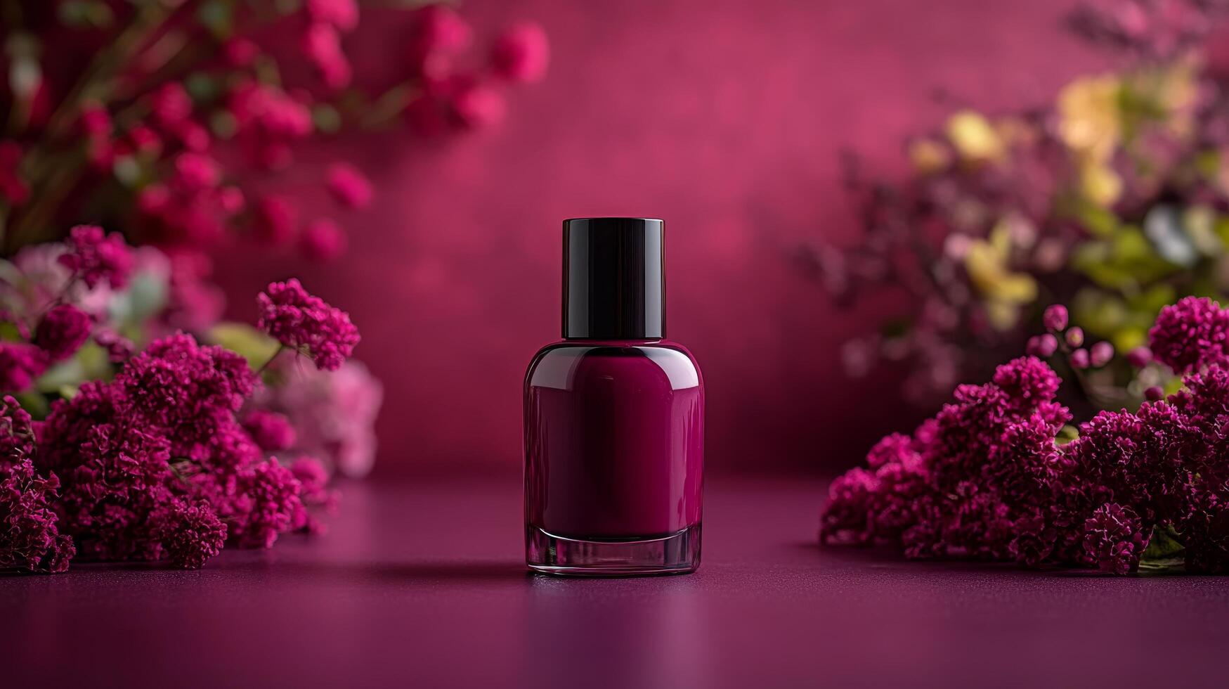 A bottle of nail polish on a purple background photo