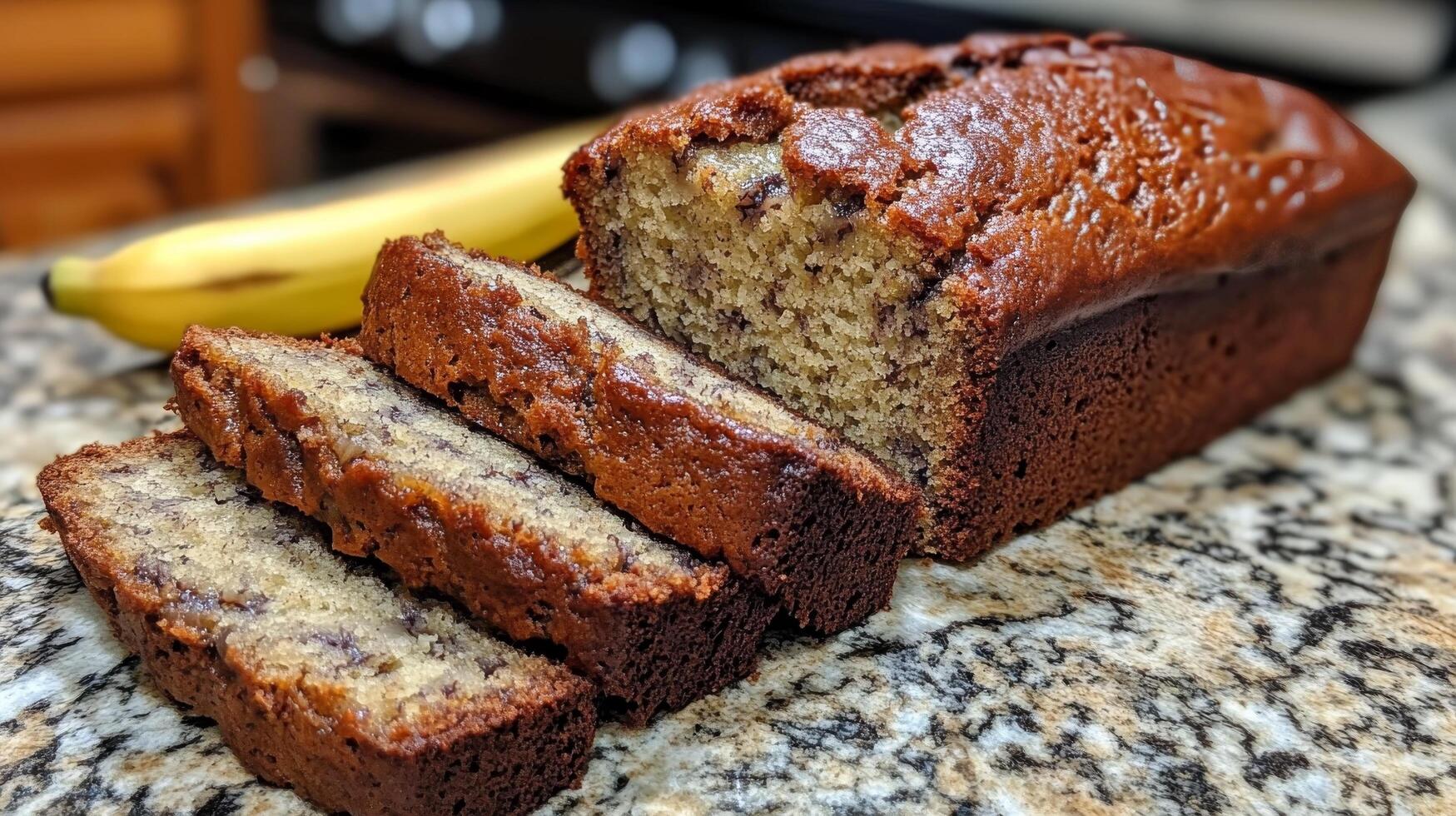 A loaf of banana bread with a banana on top photo