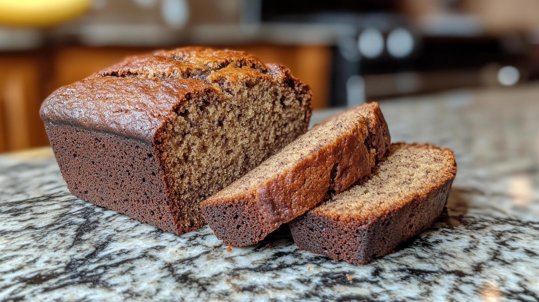 A loaf of banana bread sitting on a counter photo