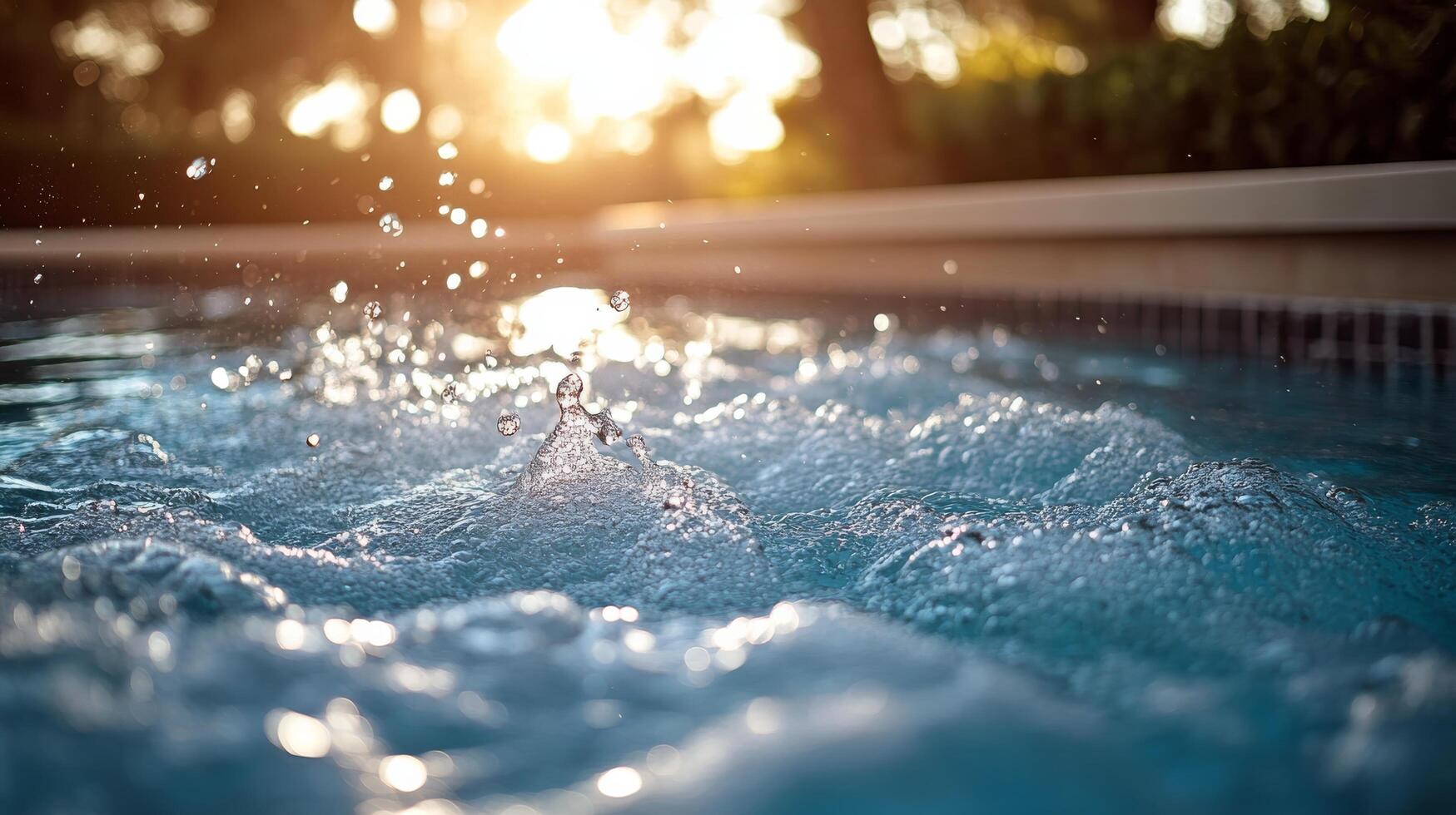 A pool with water splashing in the sun photo