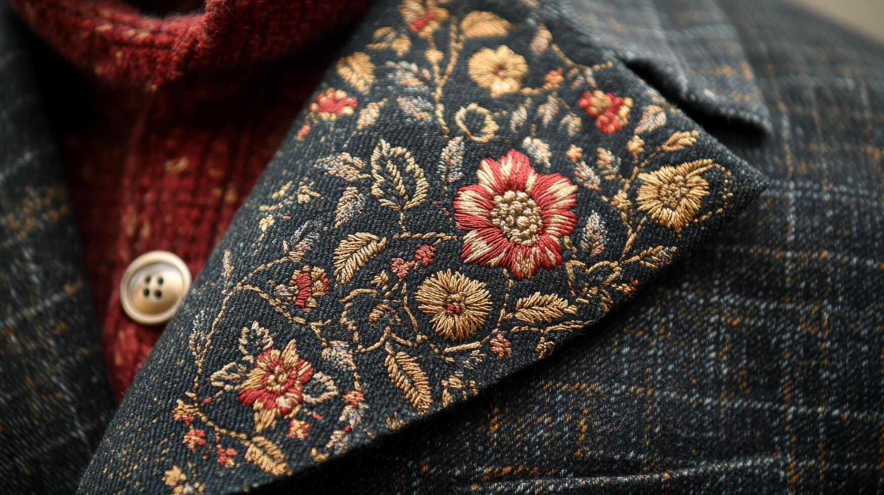 A close up of a jacket with a floral pattern photo