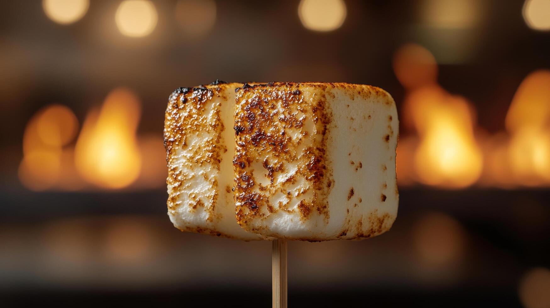 A marshmallow on a stick in front of a fire photo
