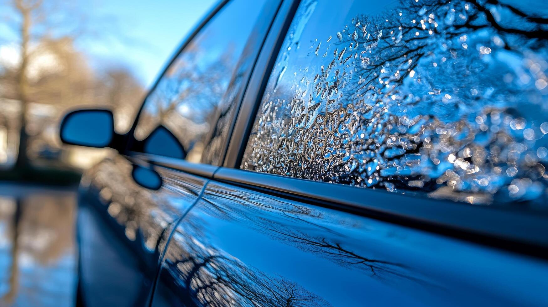 A car with water droplets on the window photo
