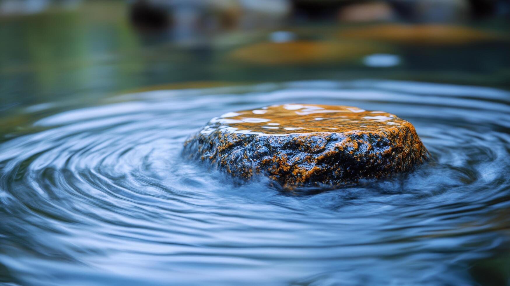A rock in the water with a wave photo