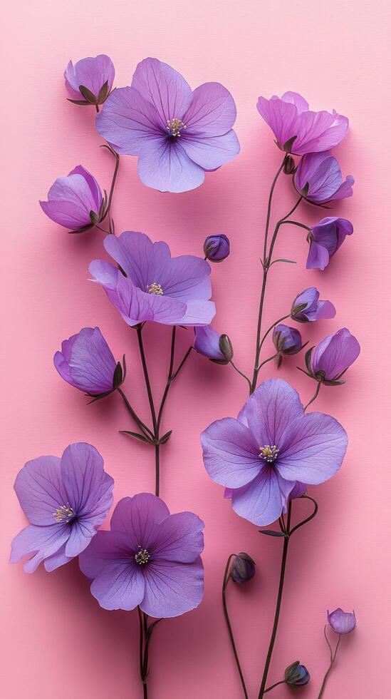 Purple flowers on a pink background photo