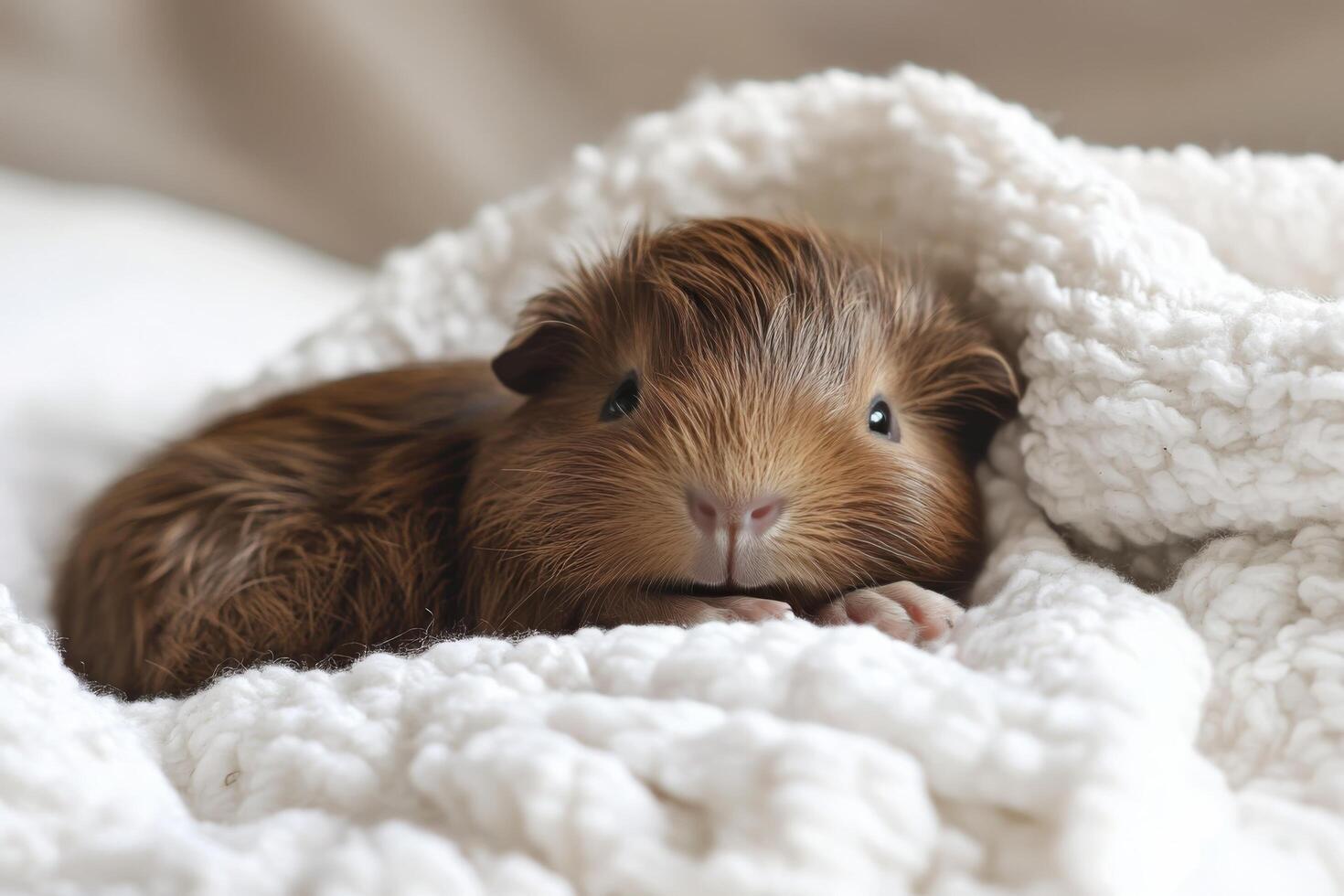 A guinea pig is wrapped in a blanket photo