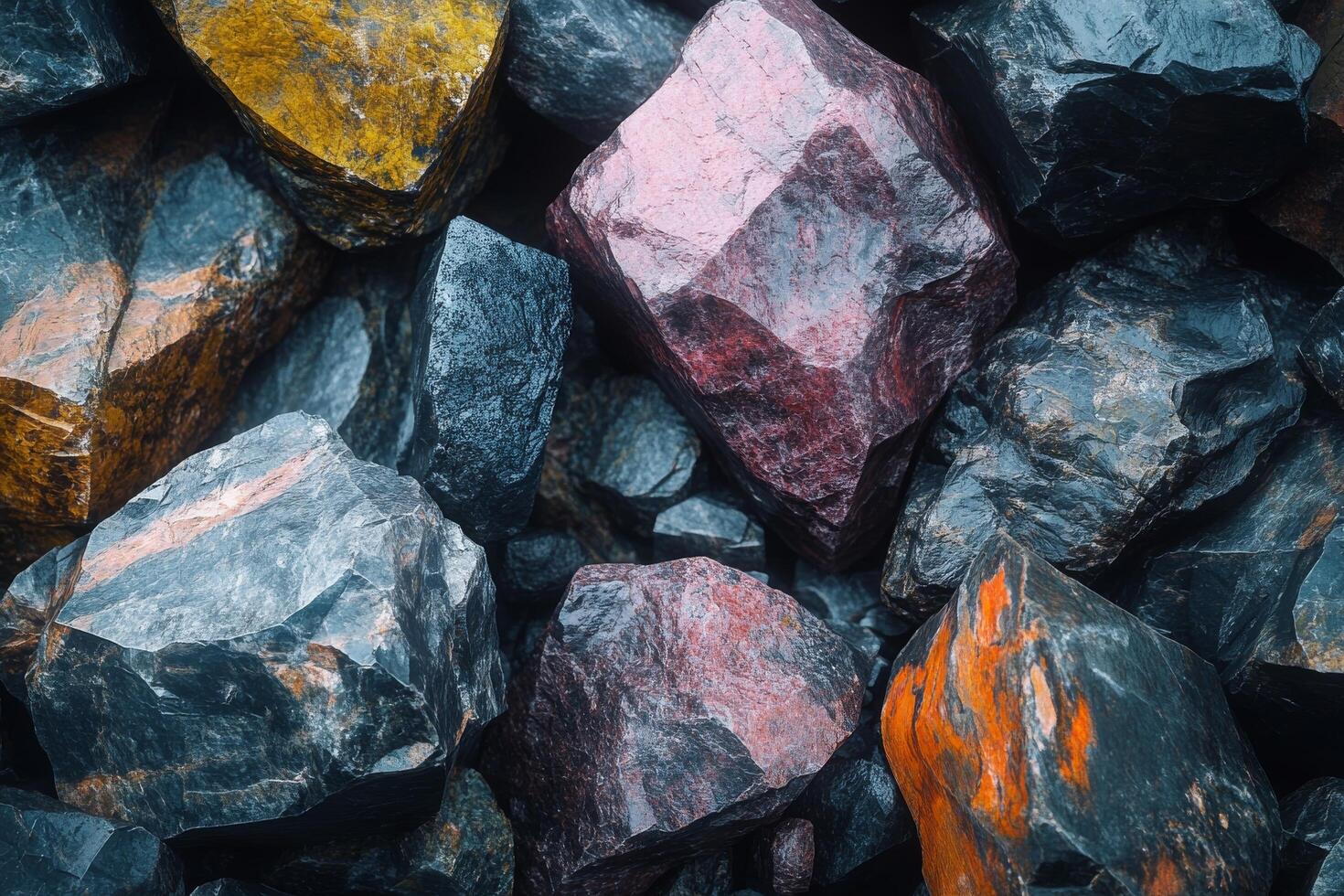 A close up of a pile of rocks with different colors photo