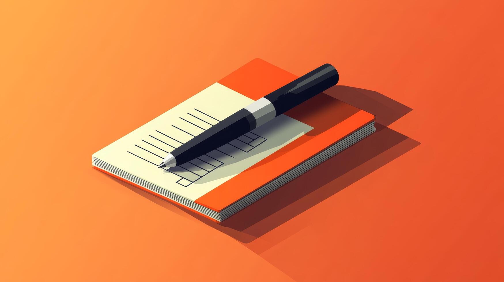 A pen and notebook on an orange background photo