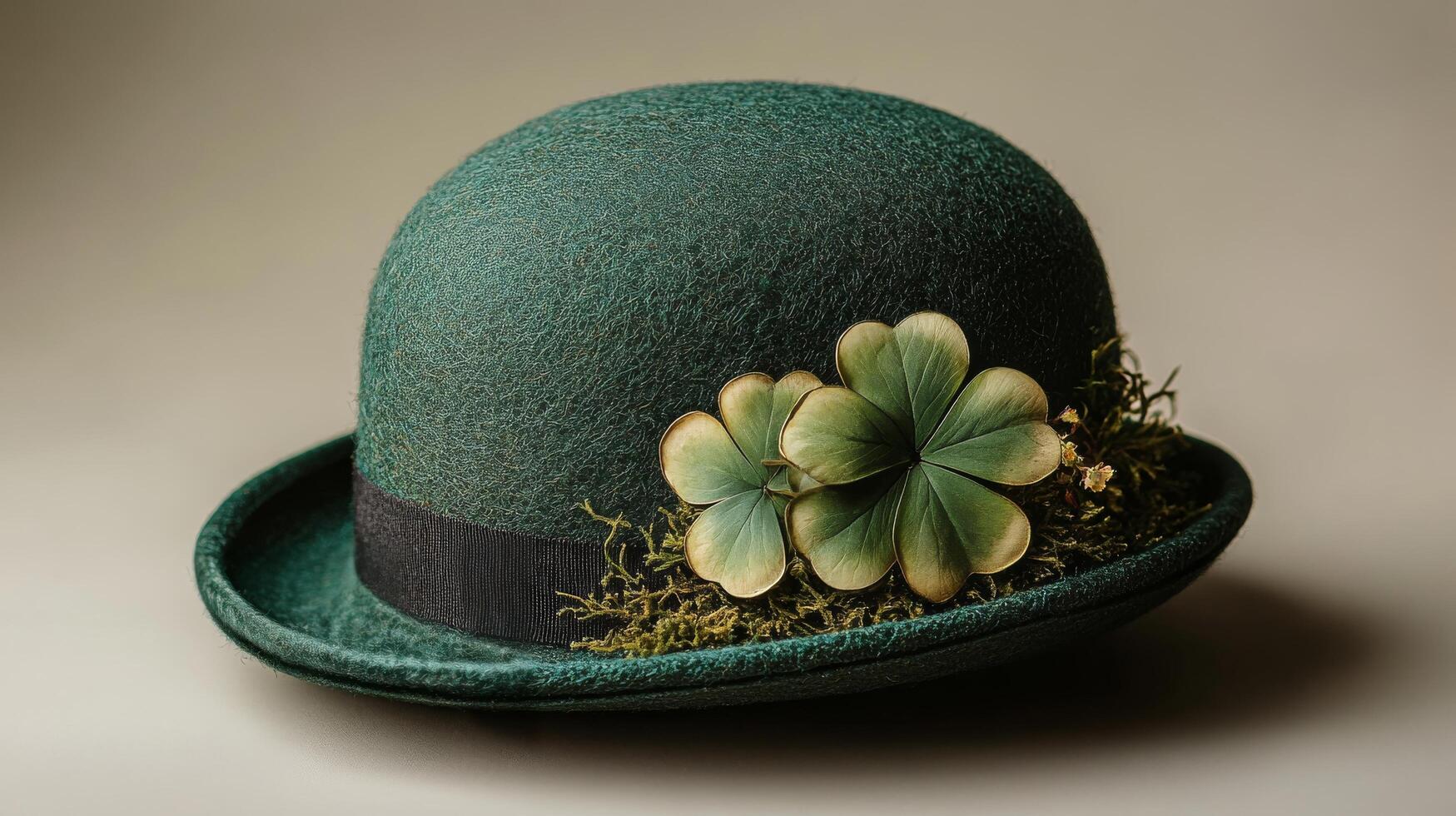 A green hat with four leaf clovers on it photo