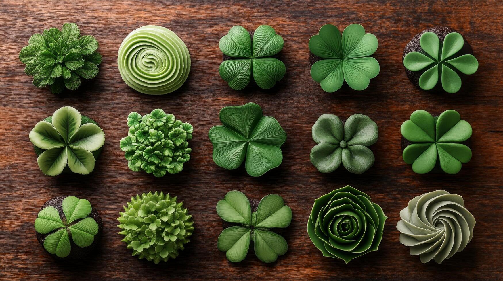 A collection of green shamrock leaves arranged in a circle photo