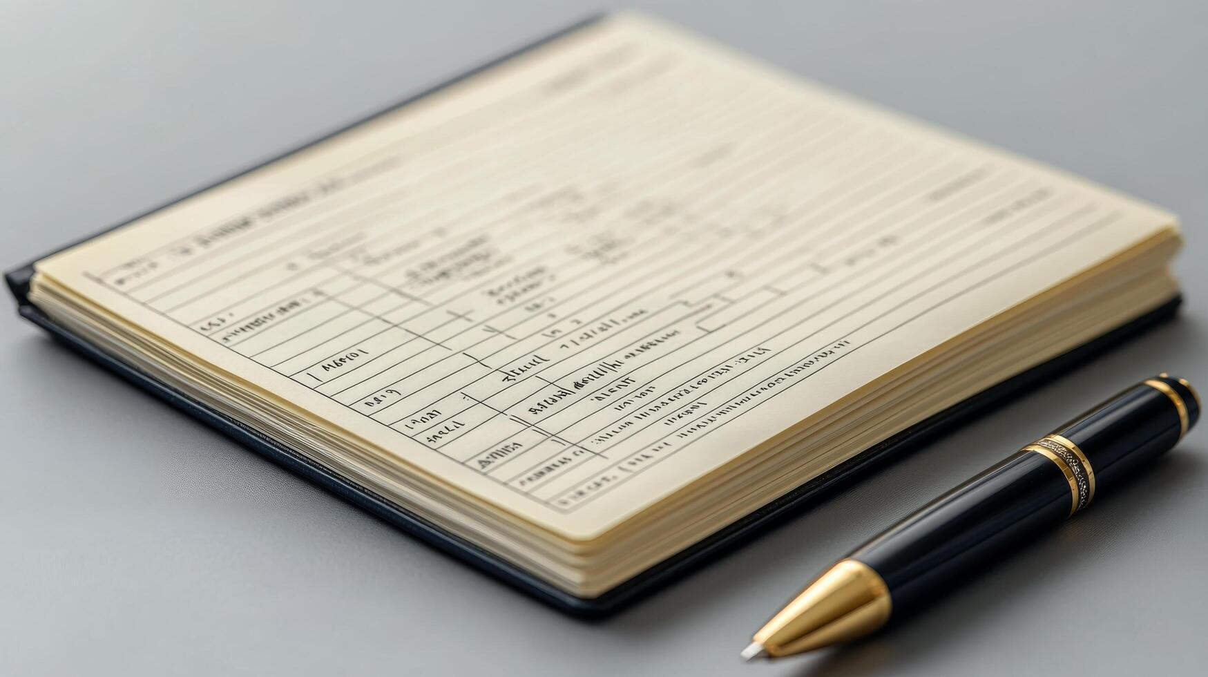 A pen and notepad on a desk photo