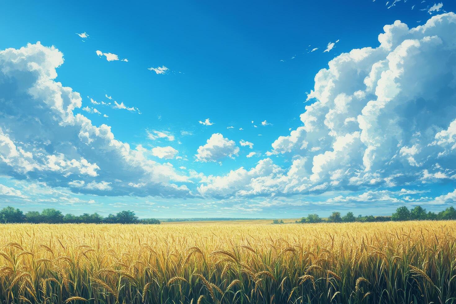 An image of a field with wheat and clouds photo