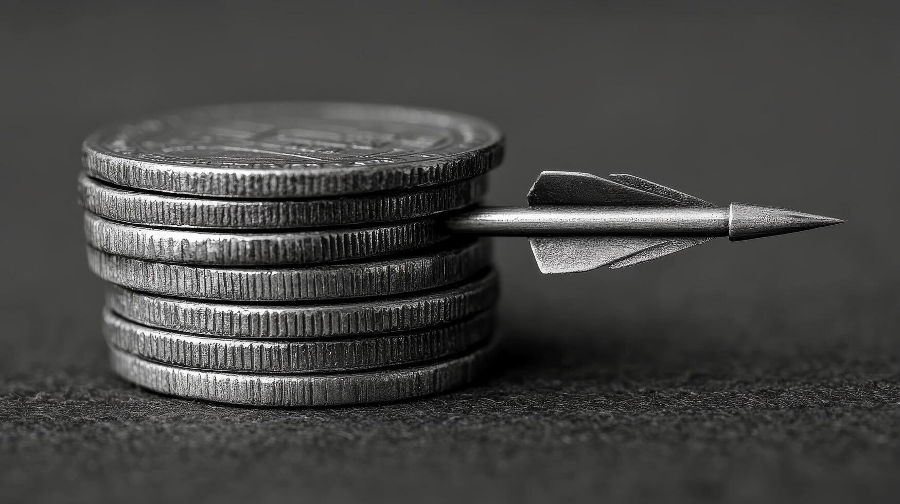 A stack of coins with a metal arrow sticking out of it photo