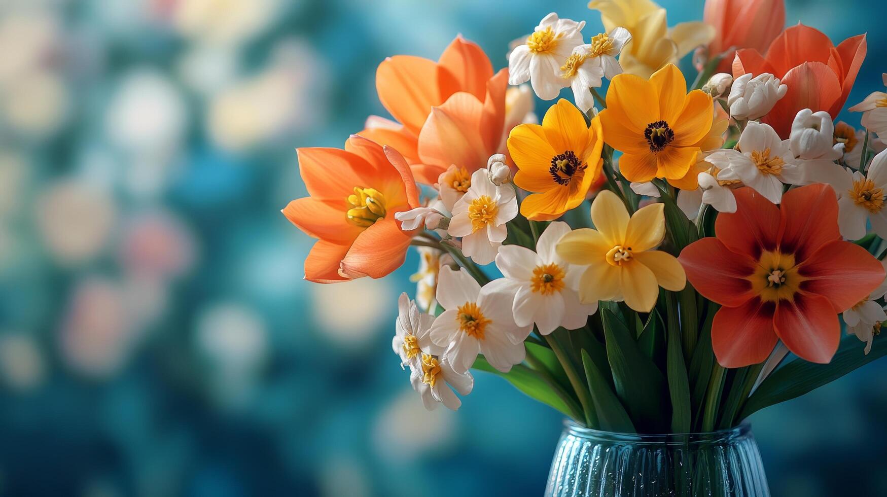 A vase filled with colorful flowers is shown photo