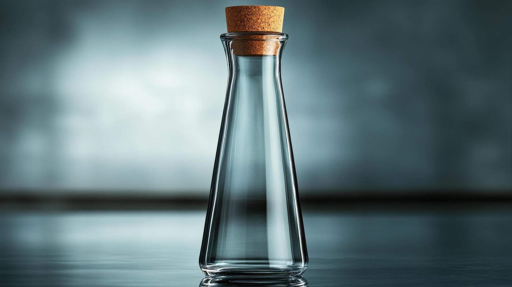 A glass bottle with a cork on top photo