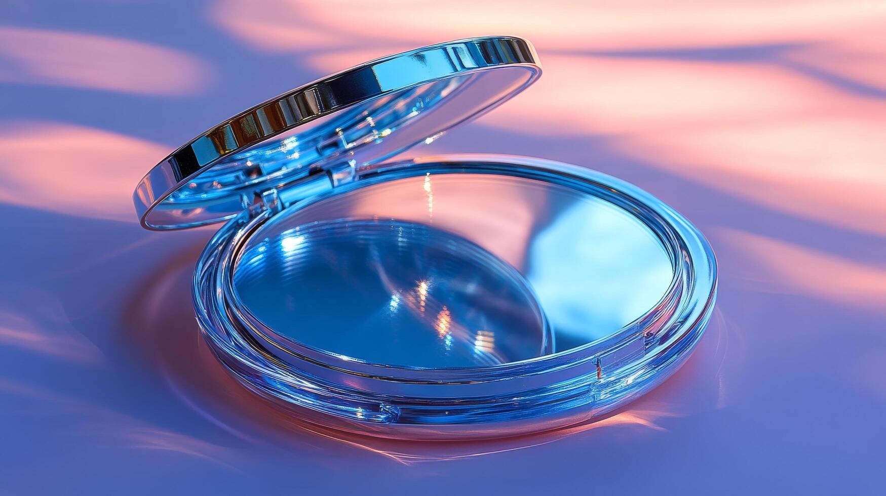 A compact mirror with a blue reflection photo