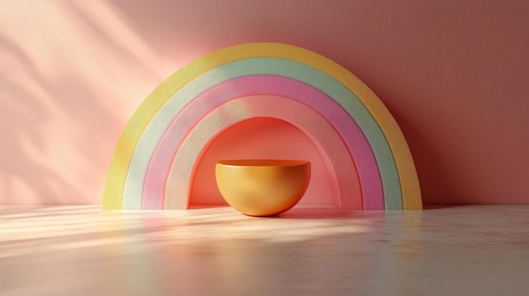 A golden egg sitting in front of a rainbow photo